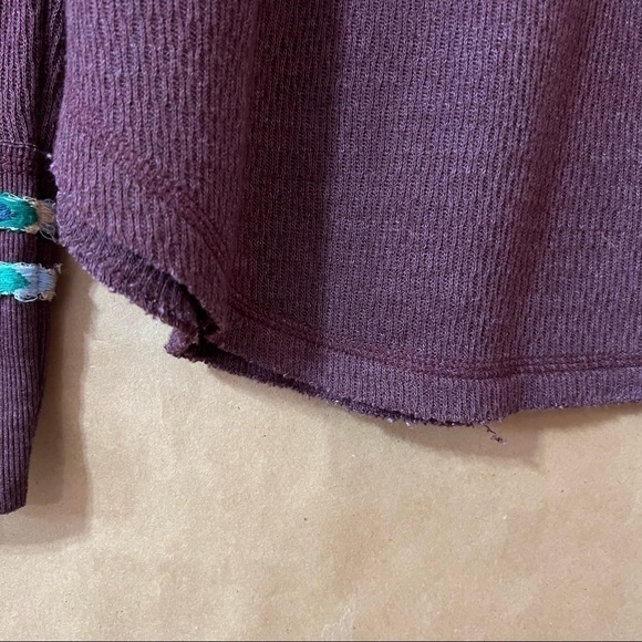 Free People | NWT Rainbow Thermal Henley Tee Long Sleeve in Wine Size XS - Picture 12 of 16